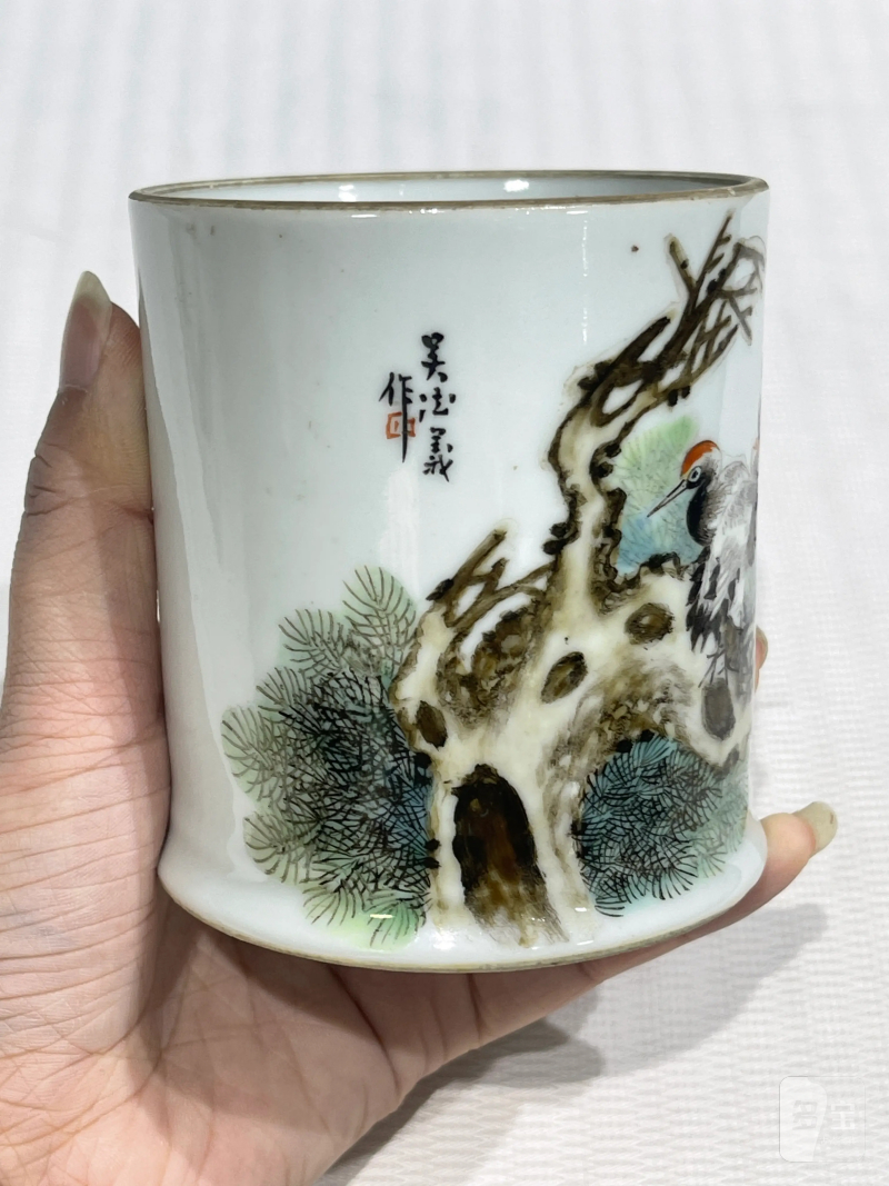民国 粉彩松鹤纹烟具一组四件 - 图4